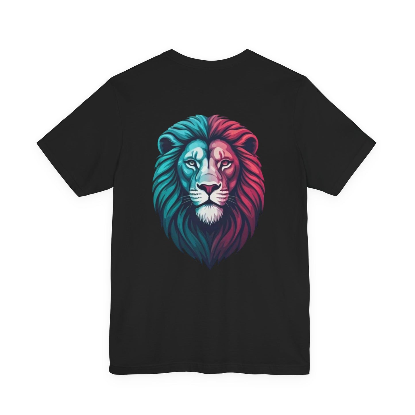 Lion Head Graphic Tee – Colorful Dual-Tone Lion Back Print